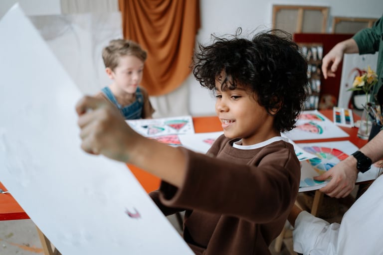 Children sharing a joyful art class